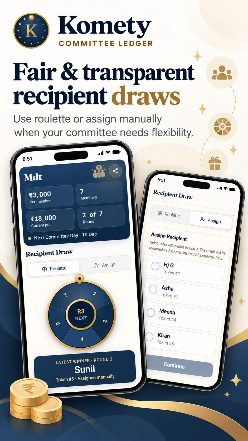 Recipient selection using roulette or manual assignment